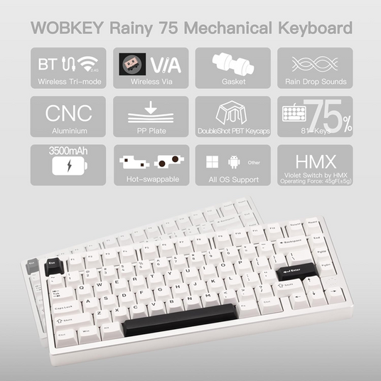 Купити Клавіатура WOBKEY Rainy 75 Silver 7191 в інтернет магазині