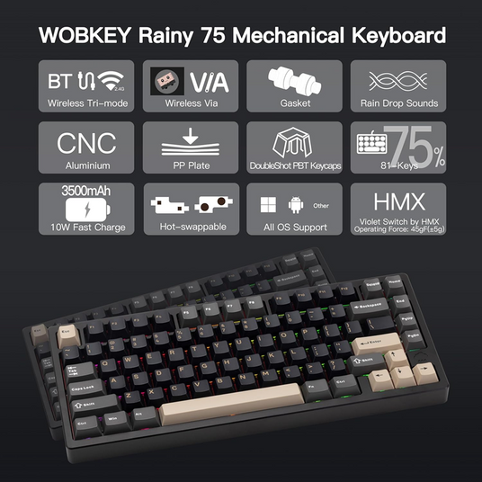 WOBKEY Rainy 75 RT Pro ナイトブラック Купити Клавіатура WOBKEY Rainy 75 Black 7192 в інтернет магазині
