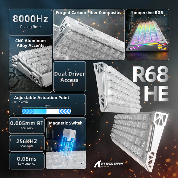 Клавіатура магнітна Attack Shark R68 HE Ice White Forged Carbon 9872 фото