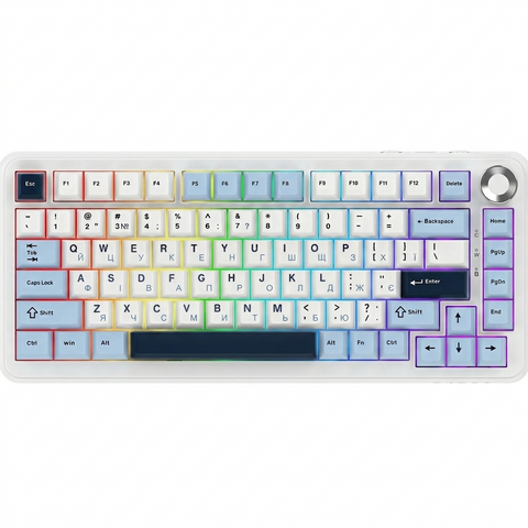 Механічна клавіатура AK820 Max Plus White Blue, Hot Swap, RGB, Bluetooth / 2.4 ГГц / USB, UKR/ENG 8851 фото