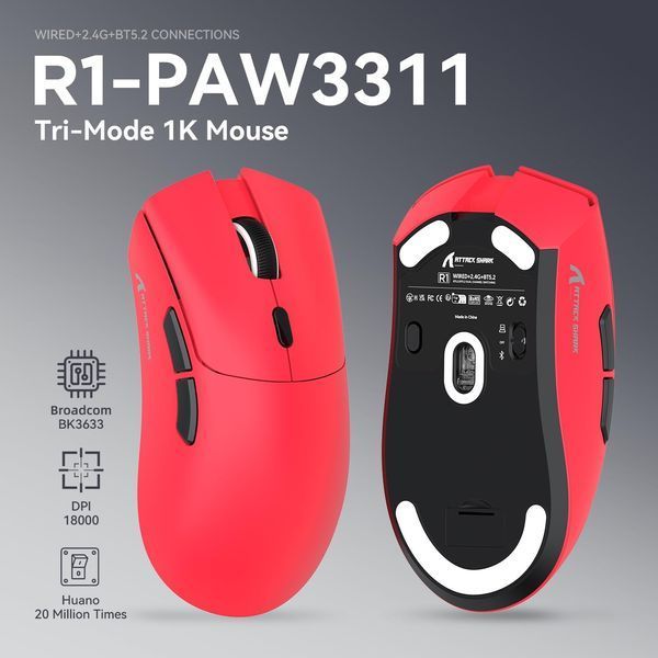 Миша Attack Shark R1 Red 8111 фото