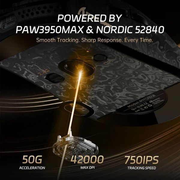 Бездротова миша Attack Shark R11 Ultra Forged Black, Carbon Fiber, сенсор PAW3950MAX, 42000 DPI, 8000 Гц, Bluetooth / 2.4 ГГц / USB 7793 фото