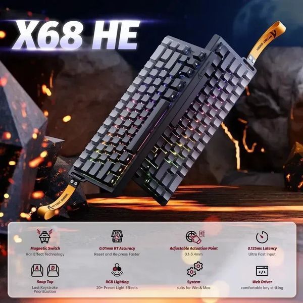 Клавіатура магнітна Attack Shark X68HE Black Contours 6803 фото