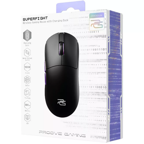 Бездротова миша Proove Gaming Superfight Wireless Black Purple, з док-станцією, сенсор PAW3311, 22000 DPI, 1000 Гц, Bluetooth / 2.4 ГГц / USB 68583 фото