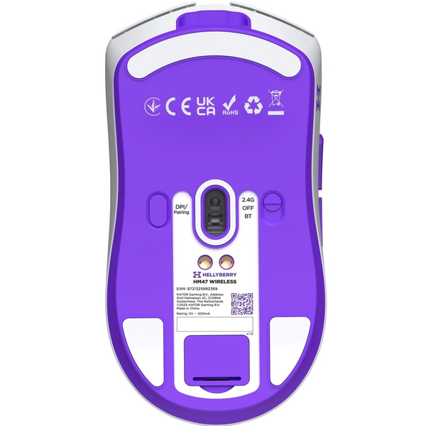 Бездротова миша HATOR Hellyberry HM47 wireless White Violet, з док-станцією, сенсор PAW3311, 12000 DPI, 1000 Гц, Bluetooth / 2.4 ГГц / USB 7268 фото